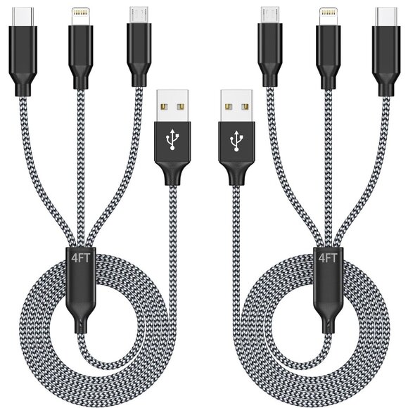 3in1 Charger Cord, Multi Charging Cable 4ft 2Pack - Picture 1 of 4